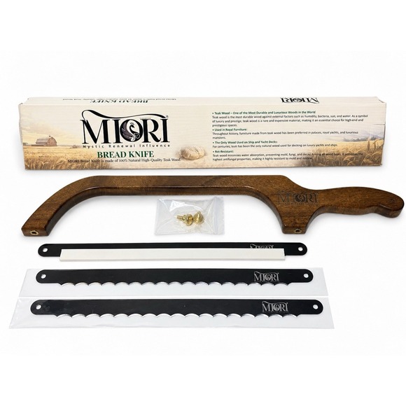 MIORI Other - MIORI Bread Knife Teak Wood Handle Serrated Cutter w/ 2 Extra Blades 16" New